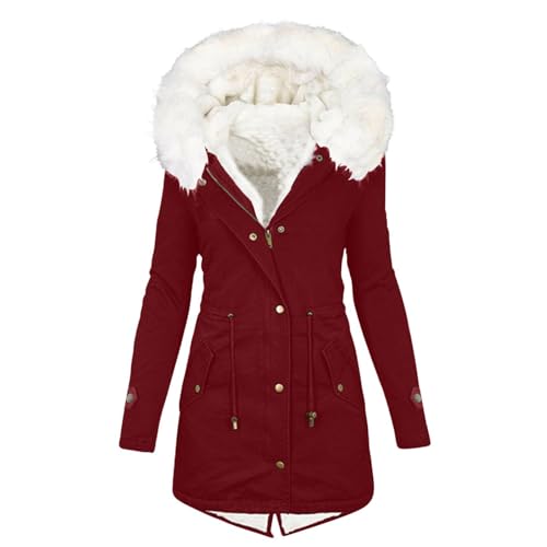 EMATOP Winterparka Jacke Damen Lange Warm Wintermantel Baumwolle Langarm Winterjacke mit Kapuze Mantel Elegant Einfarbig Outdoorjacke Leicht Bequemes Kapuzenjacke Outdoor Lässig Fleecejacke von EMATOP