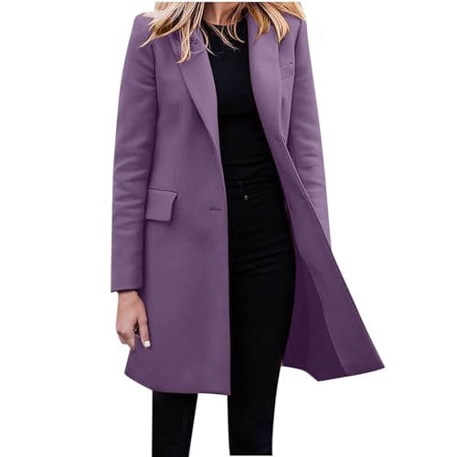 EMATOP Wollmantel Damen Winter Warm Jacke Trenchcoat Elegant Langer Mantel Klassische Revers Wintermantel Baumwolle Einfarbig Windbreaker Winddicht Winterjacke mit Taschen Übergangsjacke Outdoor von EMATOP