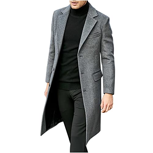 EMATOP Wollmantel Herren Lang Warm Wintermantel Slim Fit Business Winterjacke Baumwolle Elegant Trenchcoat Jacken Revers Windbreaker Casual Einfarbig Warmer Mantel black friday angebote 2023 von EMATOP