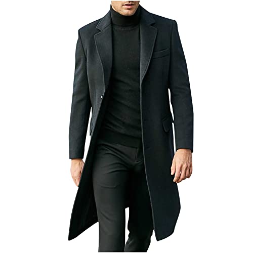 EMATOP Wollmantel Herren Lang Warm Wintermantel Slim Fit Business Winterjacke Baumwolle Elegant Trenchcoat Jacken Revers Windbreaker Casual Einfarbig Warmer Mantel black friday von EMATOP