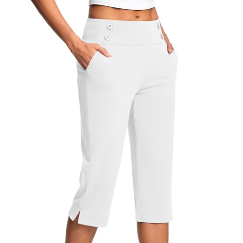 EMATOP Yogahose Damen 3/4 Sommer Hose Casual Sport Caprihose Hohe Taille Elegant Jogginghose Leicht Dreiviertel Hosen Locker Laufhose mit Taschen Sporthose Einfarbig Bequem Sommerhose Wanderhose von EMATOP