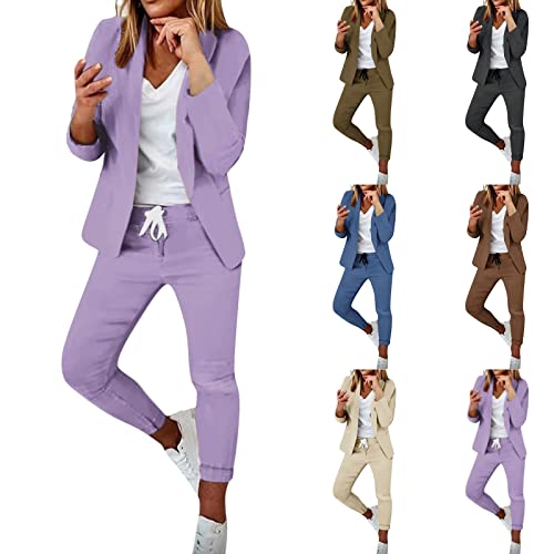 EMATOP Zweiteiler Damen Elegant Festlich Hosenanzüge 2 Teilig Sportlich Business Outfit Causal Einfarbig Blazer Lang Hosen Anzug Baumwolle Longblazer Anzughose Freizeitanzug angebot des tages heute von EMATOP