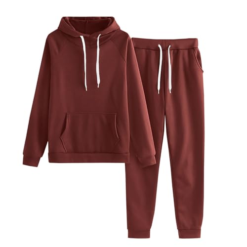 EMATOP Zweiteiler Damen Hose und Top Trainingsanzug Lässiges Langarm Hausanzug mit Kapuze Sporthose Hausanzug Kuschelig Baumwolle Jogginganzug Einfarbig Mode Yoga Outfit Teenager Mädchen von EMATOP