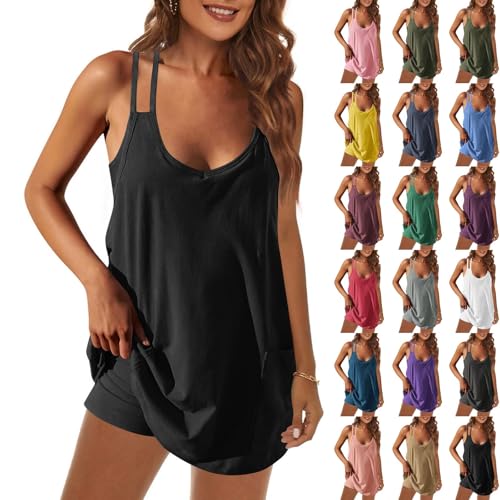 EMATOP Zweiteiler Damen Sommer Sport Outfits Kurz Jogginganzug Einfarbig Lässig Tracksuit Elegant Tank Top und Shorts Trainingsanzug Baumwolle Sportanzug Locker Bequem Hausanzug Loungewear von EMATOP