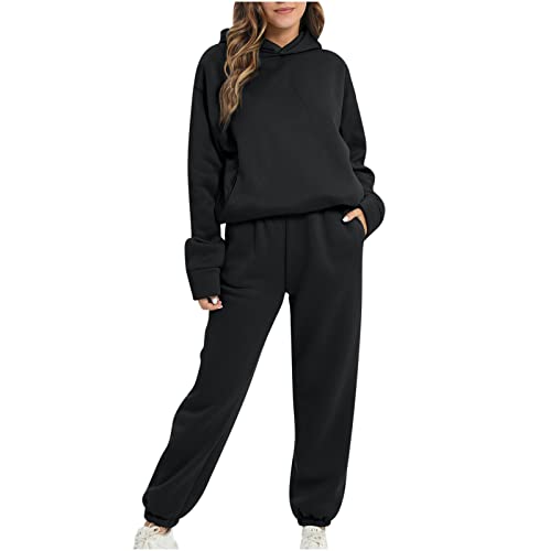 EMATOP Zweiteiler Damen Winter Trainingsanzug 2 Teiliges Set Langarm Hoodie + Jogginghose Sport Outfit Baumwolle Einfarbig Jogginganzug Warm Sweatshirt und Lange Hose Sportanzug Tracksuit von EMATOP