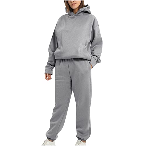 EMATOP Zweiteiler Damen Winter Trainingsanzug 2 Teiliges Set Langarm Hoodie + Jogginghose Sport Outfit Baumwolle Einfarbig Jogginganzug Warm Sweatshirt und Lange Hose Sportanzug Tracksuit von EMATOP