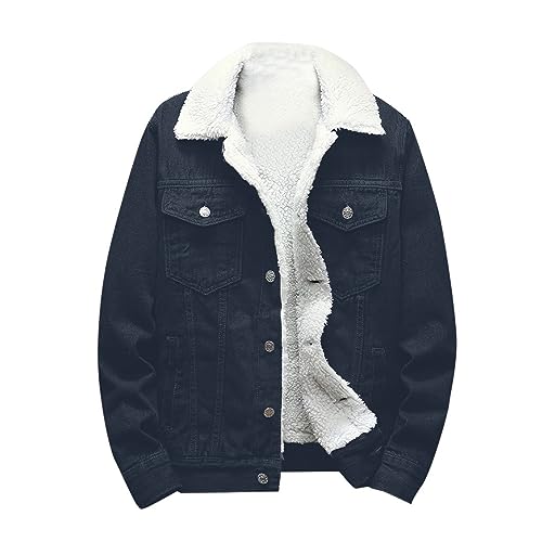 EMATOP alle angebote Jeansjacke Herren Winter Denim Jacke Warme Gefütterte Cordjacke Mode Revers Jeans Jacken mit Fell Mantel Casual Einfarbig Winterjacke Vintage Übergangsjacke von EMATOP