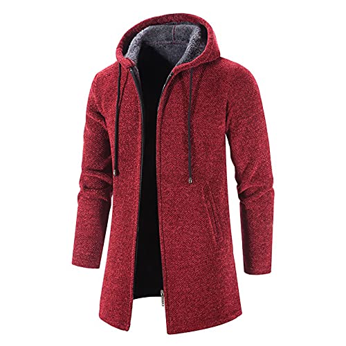 EMATOP Lange Jacke Herren Baumwolle Sweatjacke mit Kapuze Kapuzenpullover Freizeit Langarm Hoodie Cardigan Lose Einfarbig Übergangsjacke Warm Gefüttert Strickjacke Elegant Windbreaker Outdoor von EMATOP