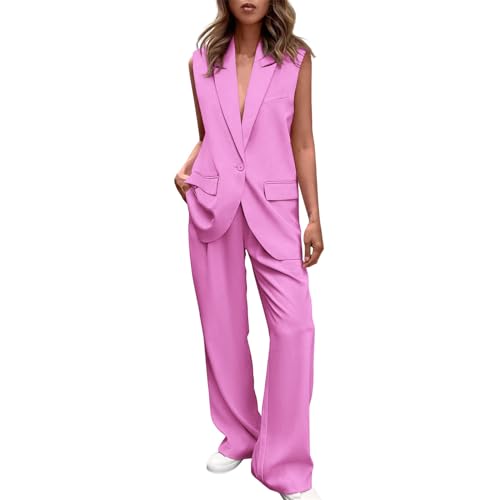 EMATOP amazon warehouse deal Business Outfit Damen Elegant Lang Hosenanzug Zweiteiler Sommer Blazer Weste und Hose Anzug Set Sportlich Einfarbig Tracksuit Casual Lose Longblazer Anzughose Streetwear von EMATOP