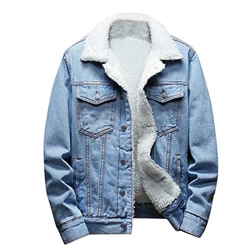 EMATOP angebot Jeansjacke Herren Winter Denim Jacke Warme Gefütterte Cordjacke Mode Revers Jeans Jacken mit Fell Mantel Casual Einfarbig Winterjacke Vintage Übergangsjacke von EMATOP