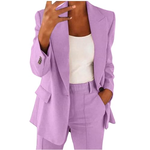 EMATOP angebot Zweiteiler Damen Elegant Business Anzug Set 2-Teilig Hosenanzug Sportlich Casual Tracksuit Baumwolle Revers Longblazer Lang Hosen Freizeitanzug Büro Outfit Streetwear von EMATOP