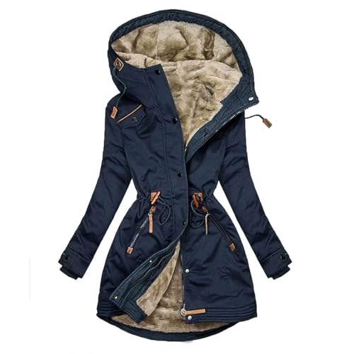 EMATOP Steppjacke Damen Warmer Lang Winterjacke Gefüttert Fleece Daunenjacke Baumwolle Elegant Pufferjacke Langarm Casual Fleecejacke mit Kapuze Wintermantel Winter Outdoor Trachtenjacke von EMATOP
