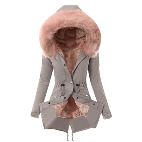 EMATOP Steppjacke Damen Warmer Lang Winterjacke Gefüttert Fleece Daunenjacke Baumwolle Elegant Pufferjacke Langarm Casual Fleecejacke mit Kapuze Wintermantel Winter Outdoor Trachtenjacke von EMATOP