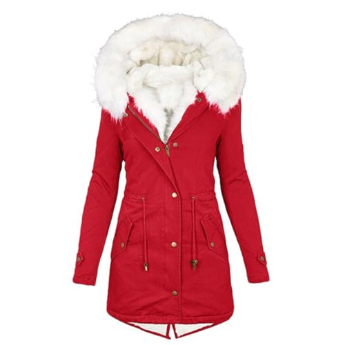 EMATOP angebote Winterjacke Damen Lang Warm Parka Mantel Baumwolle Langarm Fleecejacke mit Fell Kapuze Wintermantel Einfarbig Elegant Winterparka Jacke Fleece Gefütterter Outdoorjacke von EMATOP