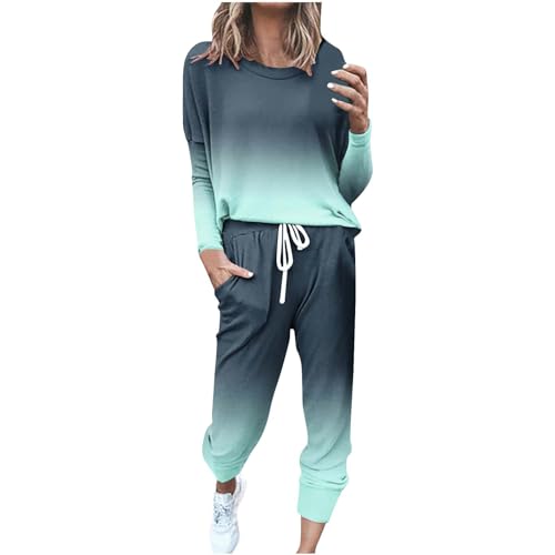 EMATOP Damen Jogginganzug Set Casual Sport Trainingsanzug Langarm Baumwolle Freizeitanzug 2-Teilige Bluse Tops und Lang Hose Sportanzug Bunt Tie Dye Hosenanzug mit Taschen Tracksuit Outfit von EMATOP