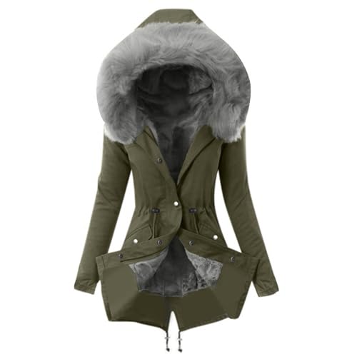 EMATOP angebote des tages heute Mantel Damen Warm Jacke Lang Winterjacke Fleece Gefüttert Wintermantel Elegant Baumwolle Fleecejacke mit Kapuze Steppjacke Winter Winddicht Outdoorjacke Pufferjacke von EMATOP