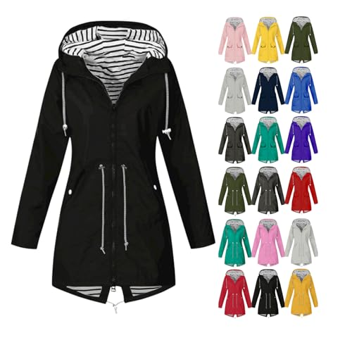 EMATOP angebote des tages heute deal Regenjacke Damen Leicht Lang Softshelljacke Wasserdicht Atmungsaktiv Regenmantel mit Kapuze Windbreaker Elegant Einfarbig Fahrradjacke Wanderjacke Übergangsjacke von EMATOP