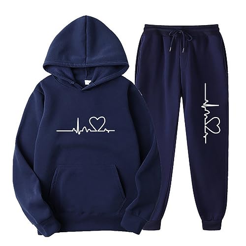 EMATOP angebote tages blitzangebote Damen Kapuzenpullover und Hosen Freizeitanzug Lässig Sport Tracksuit 2-Teilige Hoodie Lang Hose Freizeitanzug Liebe Muster Sportanzug Trainingsanzug von EMATOP