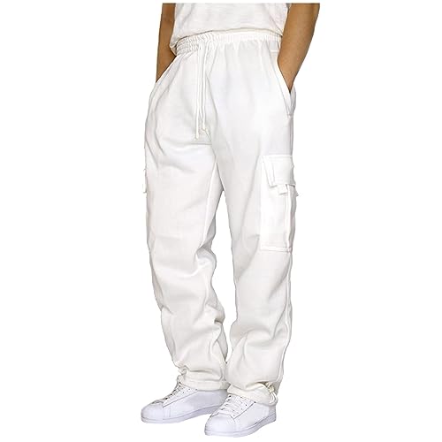 EMATOP befristetes Angebot Heute Amazon Trainingshose Herren Baggy Baumwolle Cargohose Lange Casual Sporthose Einfarbig Regular Fit Cargo Hose mit Taschen Sweathose Hohe Taille Jogginghose Yogahose von EMATOP