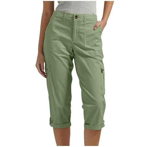 EMATOP Cargohose Damen 3/4 Sommer Hose Casual Lose Wanderhose Leichte Outdoor Sporthose Vintage Einfarbig Jogginghose mit Taschen Freizeithose Elegant Baumwolle Cargo Hosen Bequem Arbeitshose von EMATOP