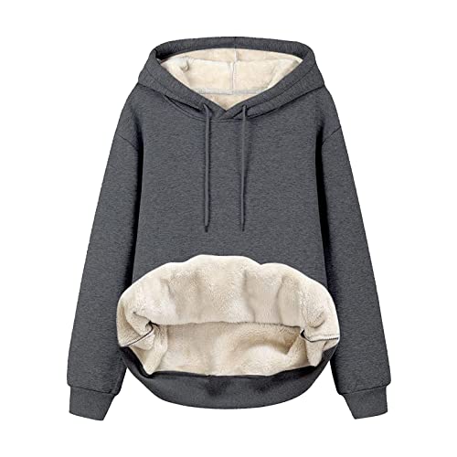 EMATOP Hoodie Damen Fleece Gefütterte Sweatshirt Winter Warm Pullover mit Kapuze Fleecepullover Kuschelig Innenfutter Kapuzenpullover Casual Sportlich Langarmshirt Langarm Baumwolle Pulli Jumper von EMATOP