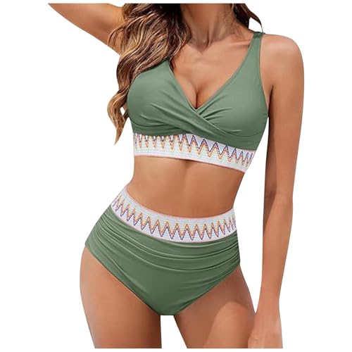 EMATOP befristetes Angebot des Tages Bikini Damen Set Sexy Badeanzug Hohe Taille Bademode Baumwolle Einfarbig Zweiteiliger Bikinis Wickeloptik Lace Up Swimsuit V Ausschnitt Elegant Badeanzüge Sommer von EMATOP