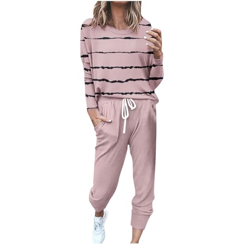 EMATOP befristetes angebot Damen Tracksuit Langarm Rundhals Trainingsanzug Casual Zweiteiler Outfit Sport Sweatshirt und Lange Hose Jogginganzug Streifen Sportswear Langarmshirt & Jogginghose von EMATOP