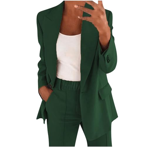 EMATOP Hosenanzüge für Damen Business Sommer Anzug Set Elegant Zweiteilig Blazer Hose Outfit Slim Fit Sportlich Freizeitanzug Revers Einfarbig Longblazer Lang Hosen Tracksuit Büro Streetwear von EMATOP