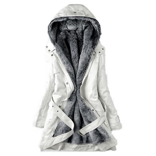 EMATOP befristetes angebot des tages Mantel Damen Lang Warm Gefüttert Winterjacke Langarm Baumwolle Steppjacke mit Kapuze Softshell Jacke Winter Elegant Fleecejacke Casual Einfarbig Wintermantel von EMATOP