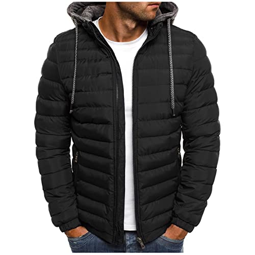EMATOP Steppjacke Herren Winter Warm Jacke Casual Langarm Winterjacke mit Kapuze Softshelljacke Winddicht Wasserdicht Wintermantel Dicke Thermo Arbeitsjacke Baumwolle Einfarbig Daunenjacke von EMATOP