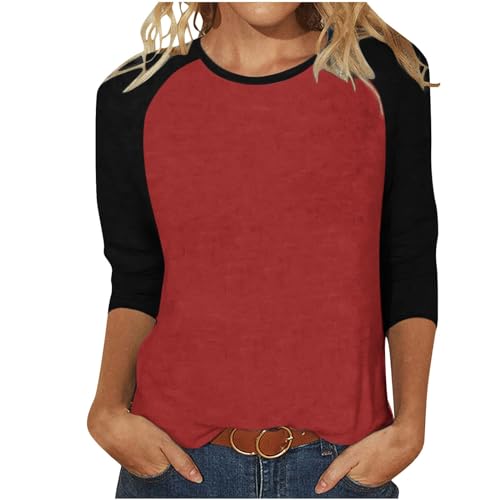 EMATOP beliebte Marken 3/4 Arm Shirt Damen Lässige Farbblock Tunika Tops Locker Sport Oberteil Shirts Basic Rundhals Blusenshirt Baumwolle Leicht Sportshirt Frühling Sommer Longblusen von EMATOP