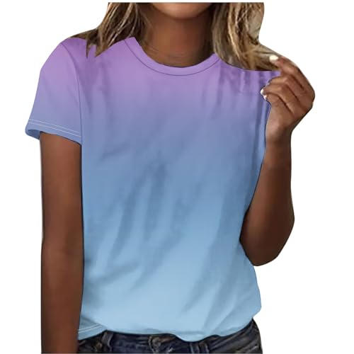 EMATOP Tie Dye Tshirt Damen Lässige Elegant Bluse Tops Basic Rundhals Oberteile Lässiges Baumwolle Tunika Longshirt Bunte Farbverlauf Kurzarm Sommershirts Weich Bequem Sportshirt Laufshirt von EMATOP