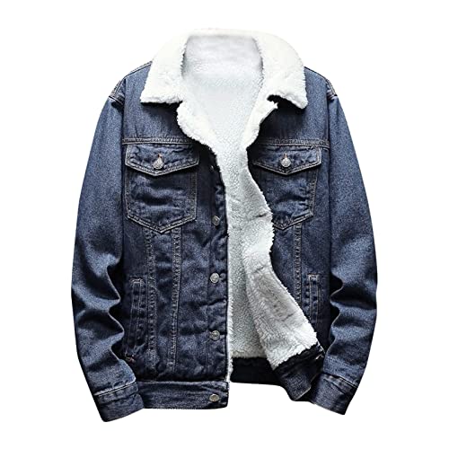 EMATOP Jeansjacke Herren Winter Denim Jacke Warme Gefütterte Cordjacke Mode Revers Jeans Jacken mit Fell Mantel Casual Einfarbig Winterjacke Vintage Cargo Übergangsjacke Winddicht Wintermantel von EMATOP