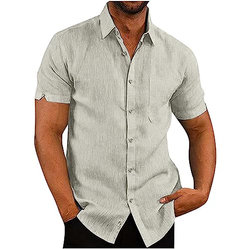 EMATOP blitzangebote Leinenhemd Herren Kurzarm Sommer Hemd Tops Baumwolle Leinen Hemdbluse Leicht Einfarbig Bluse Tshirt Casual Regular Fit Freizeithemden Button Down Strandhemd Muskelshirt von EMATOP