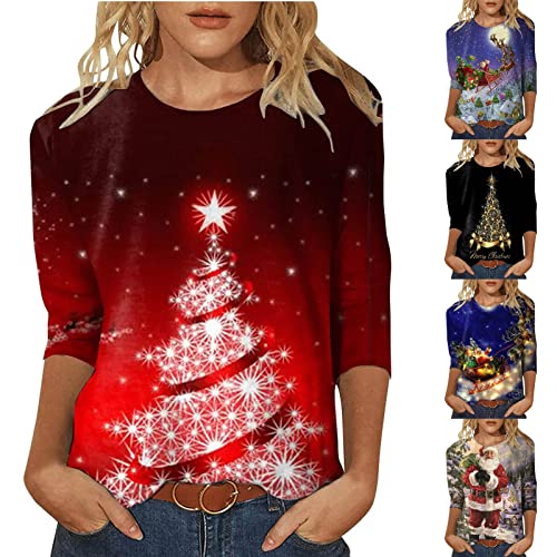 EMATOP blitzangebote des Tages 3/4 Ärmel Weihnachtspullover Damen Langarm Lustig Sweatshirt Lässig Rundhals Pullover Sport Baumwolle Tunika Longshirt Bunte Weihnachts Oberteile Langarmshirt von EMATOP