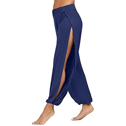 EMATOP blitzangebote des Tages Damen Caprihose Elegant Boho Strandhose Lang Weites Bein Hose Sexy Schlitz Sommerhosen Locker Einfarbig Freizeithose Freizeit Hohe Taille Haremshose Jogginghose von EMATOP