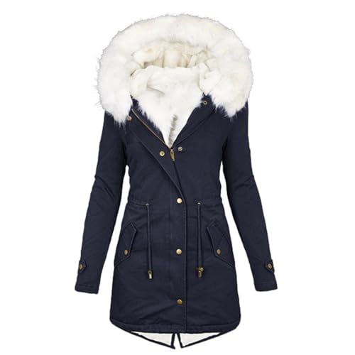 EMATOP Steppjacke Damen Warmer Lang Winterjacke Gefüttert Fleece Daunenjacke Baumwolle Elegant Pufferjacke Langarm Casual Fleecejacke mit Kapuze Wintermantel Winter Outdoor Trachtenjacke von EMATOP
