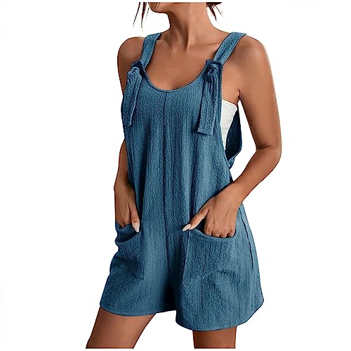 EMATOP blitzangebote des tages Jumpsuit Damen Sommer Kurz Playsuit Elegant Lose Einteiler Overalls Casual Einfarbig Ärmellos Latzhose mit Taschen Sommerhose Leicht Baumwolle Trägerhose Shorts Onesie von EMATOP