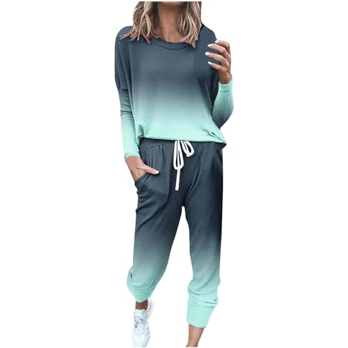 EMATOP blitzangebote des tages aktuell Damen Jogginganzug Set Casual Sport Trainingsanzug Langarm Baumwolle Freizeitanzug 2-Teilige Bluse Tops und Lang Hose Sportanzug Bunt Tie Dye Hosenanzug Outfit von EMATOP