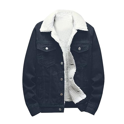 EMATOP Jeansjacke Herren Winter Denim Jacke Warme Gefütterte Cordjacke Mode Revers Jeans Jacken mit Fell Mantel Casual Einfarbig Winterjacke Vintage Cargo Übergangsjacke Winddicht Wintermantel von EMATOP