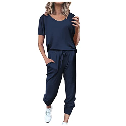 EMATOP prime angebote Jogginganzug Damen Kurz Baumwolle Freizeitanzug Sommer Lässig Sportswear Lang Einfarbig Tracksuit Fitness Running Sportanzug Leicht Zweiteiler Trainingsanzug Hausanzug von EMATOP