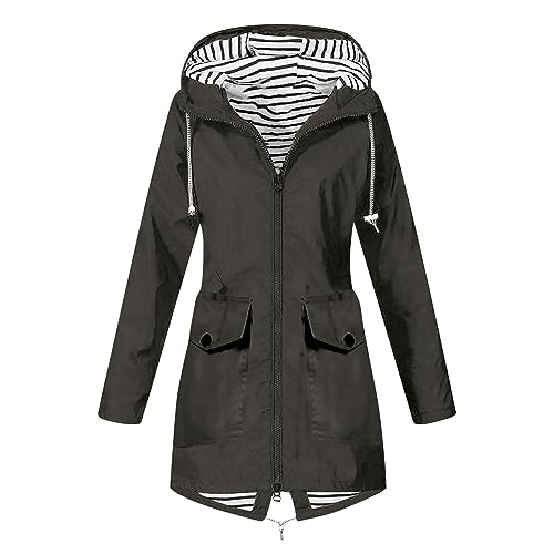 EMATOP sale angebote Damen Regenmantel Wasserdicht Atmungsaktiv Softshelljacke Lang Leichte Regenjacke mit Kapuze Jacke Casual Sport Windbreaker Fahrradjacke Outdoor Dünne Übergangsjacke von EMATOP