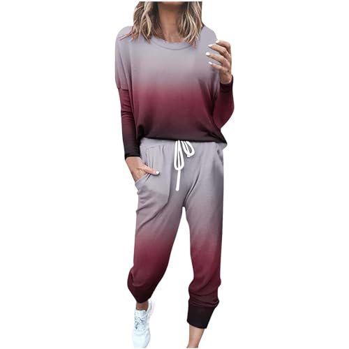 EMATOP Damen Jogginganzug Set Casual Sport Trainingsanzug Langarm Baumwolle Freizeitanzug 2-Teilige Bluse Tops und Lang Hose Sportanzug Bunt Tie Dye Hosenanzug mit Taschen Tracksuit Outfit von EMATOP