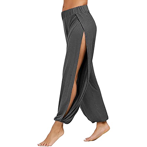 EMATOP tagesangebote Heute Damen Caprihose Elegant Boho Strandhose Lang Weites Bein Hose Sexy Schlitz Sommerhosen Locker Einfarbig Freizeithose Freizeit Hohe Taille Haremshose Jogginghose von EMATOP