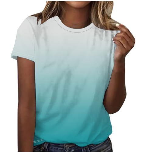 EMATOP Tie Dye Tshirt Damen Lässige Elegant Bluse Tops Basic Rundhals Oberteile Lässiges Baumwolle Tunika Longshirt Bunte Farbverlauf Kurzarm Sommershirts Weich Bequem Sportshirt Laufshirt von EMATOP