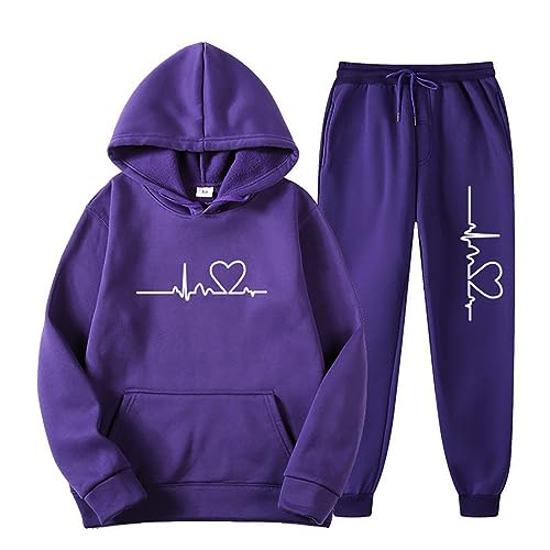 EMATOP unsere marken Damen Kapuzenpullover und Hosen Freizeitanzug Lässig Sport Tracksuit 2-Teilige Hoodie Lang Hose Freizeitanzug Liebe Muster Sportanzug Trainingsanzug von EMATOP