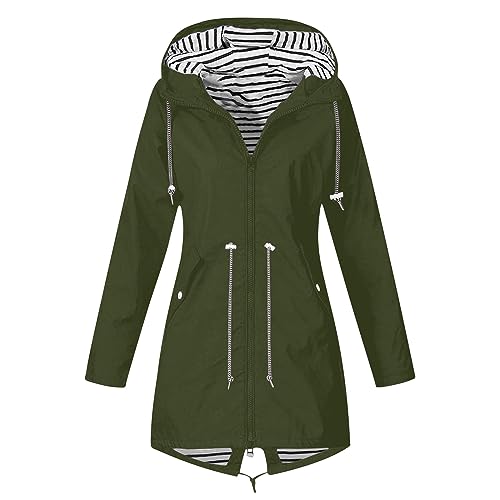 EMATOP unsere marken Softshelljacke Damen Lang Einfarbig Regenjacke Wasserdicht Atmungsaktiv Wanderjacke Leichte Dünne Regenmantel mit Kapuze Jacke Elegant Sport Fahrradjacke Übergangsjacke von EMATOP