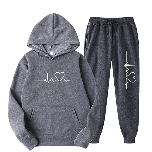 EMATOP warehouse deals angebote Damen Kapuzenpullover und Hosen Freizeitanzug Lässig Sport Tracksuit 2-Teilige Hoodie Lang Hose Freizeitanzug Liebe Muster Sportanzug Trainingsanzug von EMATOP