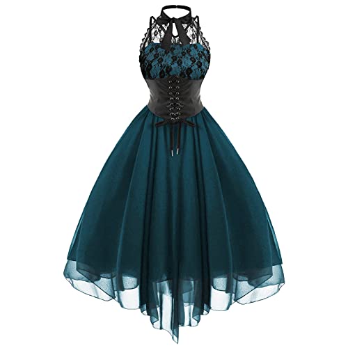 Festliche Kleider Damen Gothic Kleidung Vintage A-Linie Partykleid mit Spitzen Mittelalter Kleid Cosplay Kostüm Elegant Hohe Taille Abendkleid Mode Neckholder Ballkleid für Halloween von EMATOP