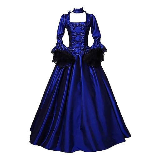 Festliches Kleider Damen Mittelalter Kleid Vintage Gothic Kleider Halloween Kostüm Steampunk A-Line Partykleider High Waist Cocktailkleid Renaissance Viktorianisches Kostüm Abendkleid von EMATOP